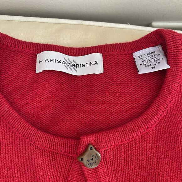 vintage marisa christina Red sweater Cat Bell Christmas M - Picture 4 of 14